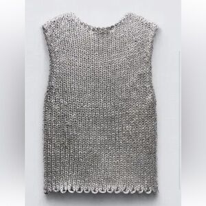 ZARA SILVER METALLIC KNIT TOP